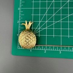 Vintage BSK Pineapple Brooch Double Pin Gold Tone Figural Connected 5″ Chain