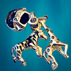 Jezlaine Charms Silver & Enamel Noah’s Ark + Zebra + Giraffe New