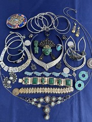 Vintage Jewelry Lot Mexico Alpaca Boho Ethnic Tribal Runway 30 Pc Bracelet Nlace