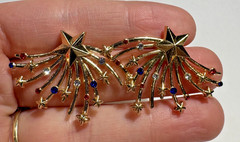 NEW Sugarfix USA Red Blue Rhinestone Fire works Star Stud Gold tone Earrings
