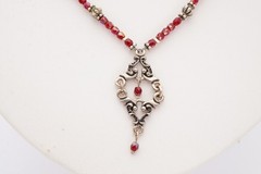 Vintage Sterling Silver 925 Garnet Beaded Necklace 17.75″
