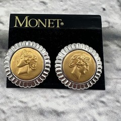 New Monet Vintage Greek Roman Coin Stud Earrings Two Tone Gold Silver Vintage