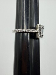 VINTAGE STERLING SILVER 925 RING WITH EMERALD CUT HALO SETTING, SIZE 5.25