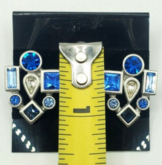 Monet Large Art Deco Silver Tone Colorful Earrings Blue Light Blue Modern Art
