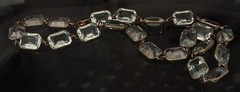 VTG CZECH Blue Bezel Set Rectangle Faceted Crystal GF Brass RIVIÈRE NECKLACE