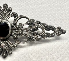 B03 Germany 2.0” Brooch 925 Sterling Silver Style Art Deco 1950s 7mm onyx 5.5g