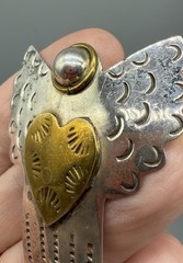 Vintage Mexico 925 Sterling Silver & Brass Angel Heart Pin Brooch Pendant 13.57g