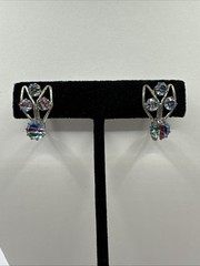 Vintage Sterling Screwback Rainbow Iris Crystal Rhinestone Earrings Antique