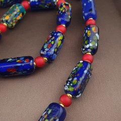 Vintage Venetian Midnight Mosaic Trade Glass Bead Necklace 24in 6.2–20.1mm