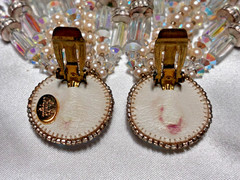 Glamorous Signed Chipita Simulated Pearl Cut AB Crystal Bead Clip-on Earrings