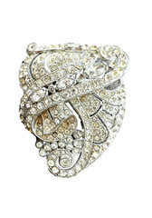 VINTAGE ART DECO 1930’s 40’s RHINESTONE FUR CLIP 2″ long x 1 1/2″ wide