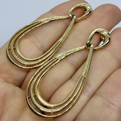 Vtg Goldtone Teardrop Triple Hoop Statement Dangle Earrings Post