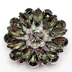 Possible D&E Juliana Green Smoky Navette Rhinestone Starburst Brooch Unsigned