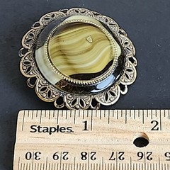 West Germany Brooch Pin Jewelry Green Art Glass Filigree Vintage Fashion Beauty