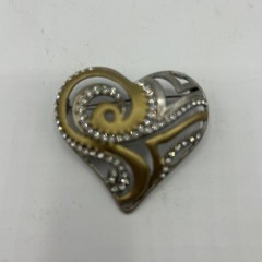 New Chico’s Have a Heart Brooch Pin Silvertone, Goldtone Rhinestones 2008