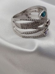 Vintage PJM 6Band Sterling Crystal Muti Color Pear Cut Gemstones Ring 5.9Gr Sz8