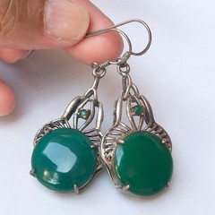 Vintage 925 Sterling Silver Mixed Green Malachite Earrings Drop 4.5 cm