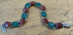 1920s Carnelian Chrysoprase Bracelet in 925 Sterling Silver Authentic Art Deco