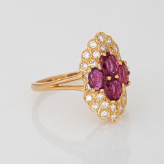 80s Portuguese Ruby Diamond Ring 19k Yellow Gold Cocktail Sz 10.5 Fine Jewelry