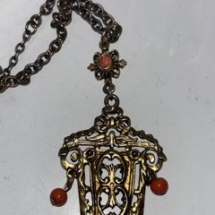 Vintage Victorian Revival Griffin Pendant Dbl Necklace Gothic Heraldic Gold Tone