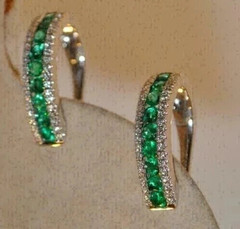 Art Deco Style Lab Created Emerald & Diamond Wedding 14K Yellow Gold FN Earrings