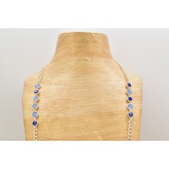 Vintage Station Chain Necklace Sky Blue Crystal Silver Tone Long Y2K BinBJ