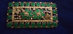 Antique Emerald Cabochon Flower Marcasite Pin Brooch Silver Tone Early 1900 RARE