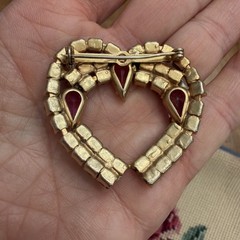 Vtg Pink Iridescent Rhinestone Open Heart Brooch Retro MCM Love Teardrop Stones