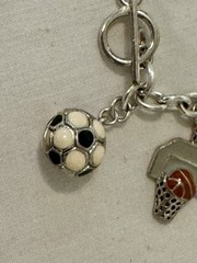 Sporty Girl Charm Bracelet-Enamel Charms On Silver Tone-Soccer-Golf-Balls-Helmet