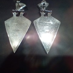 VTG 925 Sterling Modern Art Deco Design Onyx Inlay Drop Post Earrings Triangular