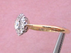 ANTIQUE VICTORIAN .49ctw TRANSITIONAL DIAMOND 18K PETITE CLUSTER RING c1900