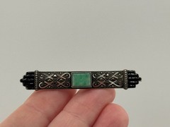 Vintage Art Deco 935 Sterling Silver Marcasite Enamel Amazonite Brooch