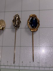 Vintage Stick Pin Lot Heart Scarab Monogram Hat Pins Lapel Pins Gold Tone