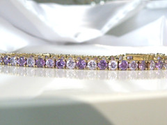 Vintage Sterling Silver 925 Gold Over Amethyst CZ Tennis Bracelet 7.5″