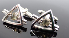 Vintage Swank Signed Geometric Triangle Cufflinks Silver Tone Mid Century