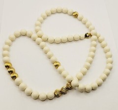 Monet Necklace Cream and Gold tone Long Large beaded Vintage 36 in