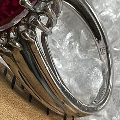 RUBY 12mm x 10mm & WHITE TOPAZ Sterling Silver 0.925 Vintage band RING size 6.75