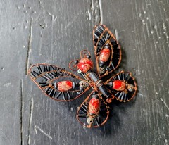 Vintage Artisan Wire-Wrapped Butterfly Brooch Colorful Costume Jewelry Boho Chic