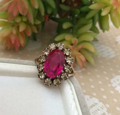 Estate Vintage Soviet Jewelry Ring Ruby Gilt Sterling Silver 875 USSR Size 6