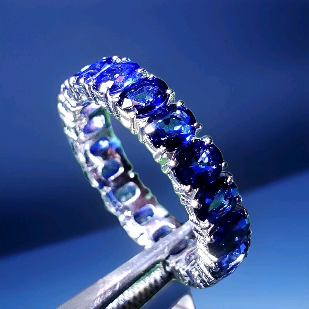 Original EARTH MINED SAPPHIRE Deco Band SOLID 14K GOLD Eternity Anniversary Ring