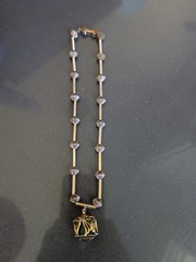 Vintage Asian Theme Necklace Brushed Polished Gold Tone Faux Jade S42