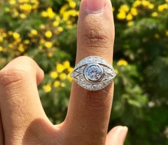 Art Deco Style Lab Created Diamond Bezel Set 14K White Gold FN Engagement Ring