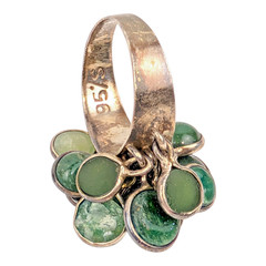 Vintage 95%S Sterling+ Silver Green Stone Rare Dangle Cluster Ring Artisan 1980s
