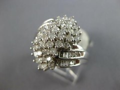 LARGE 1.52CT DIAMOND 14KT WHITE GOLD 3D ROUND & BAGUETTE CLUSTER FLORAL FUN RING