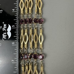 Vintage Necklace Gold Tone Multi Strand Purple Rhinestone Statement 25″