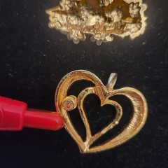 Vintage Heart Pendant / Pin Lot Mixed Materials And Styles Red Gold-tone