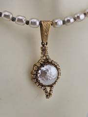 Vintage 1950’s Miriam Haskell Glass Pearl Necklace/ Chocker Rhinestone Pendant