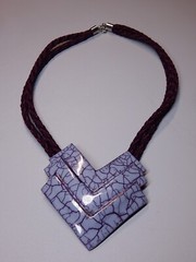 ONE OF A KIND NECKLACE, MCM Modern Art, 24″ Gray & Gold Crackle Enamel Geometric