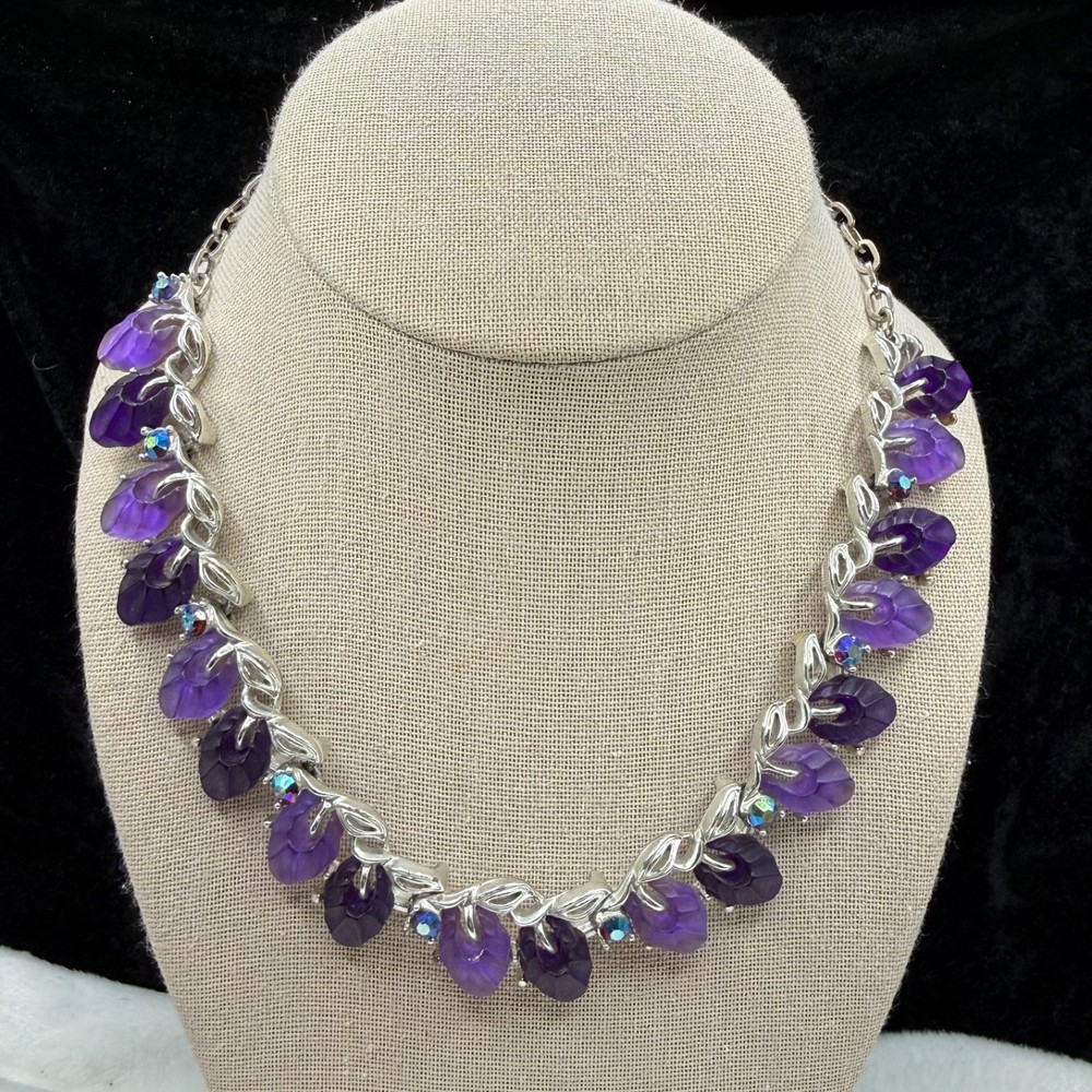 Vintage Thermoset Necklace Purple Rhinestone Special Piece Adjustable 17”