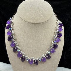 Vintage Thermoset Necklace Purple Rhinestone Special Piece Adjustable 17”